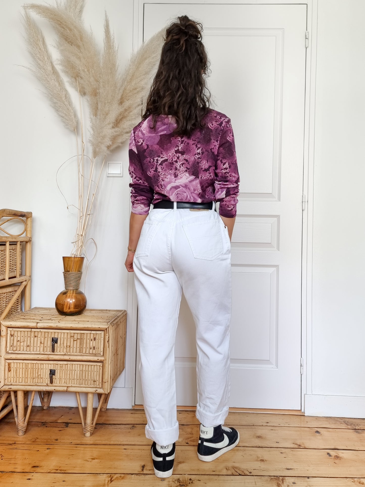 Top maille fine motif roses 90’s