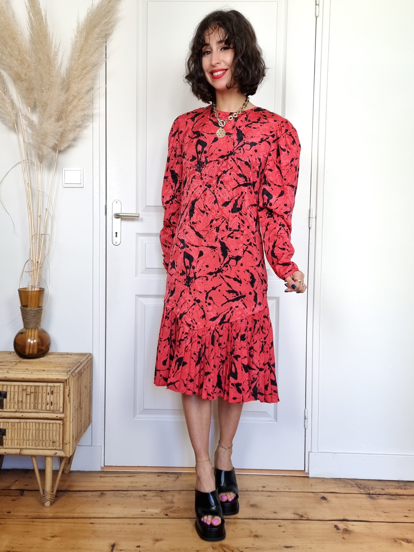 Robe rouge plissée 80’s