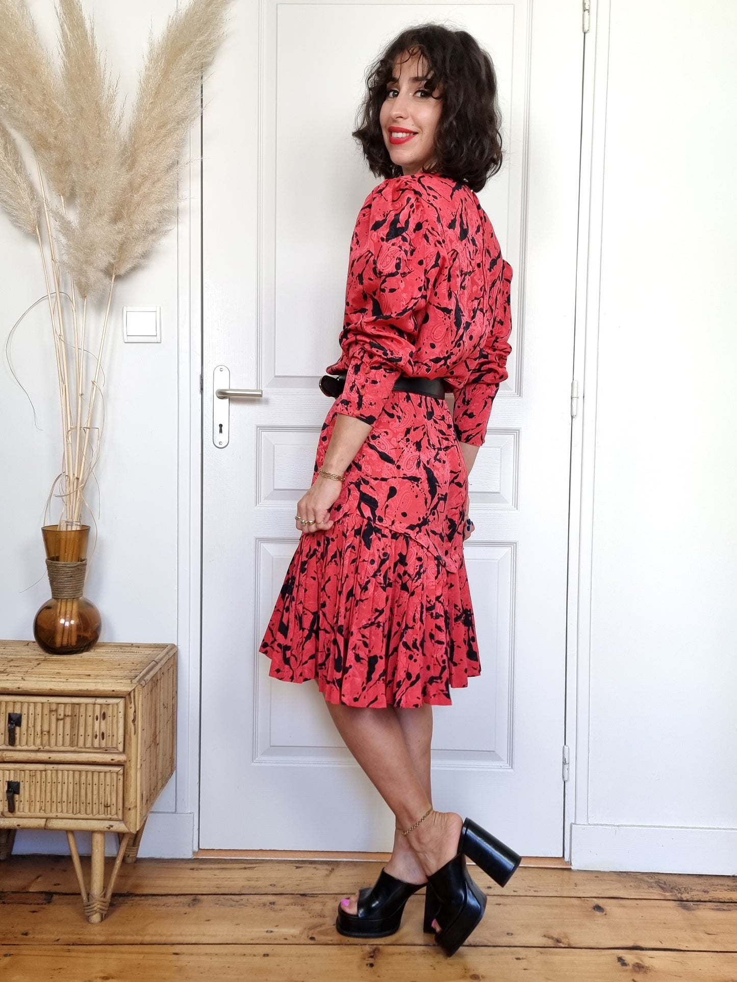 Robe rouge plissée 80’s