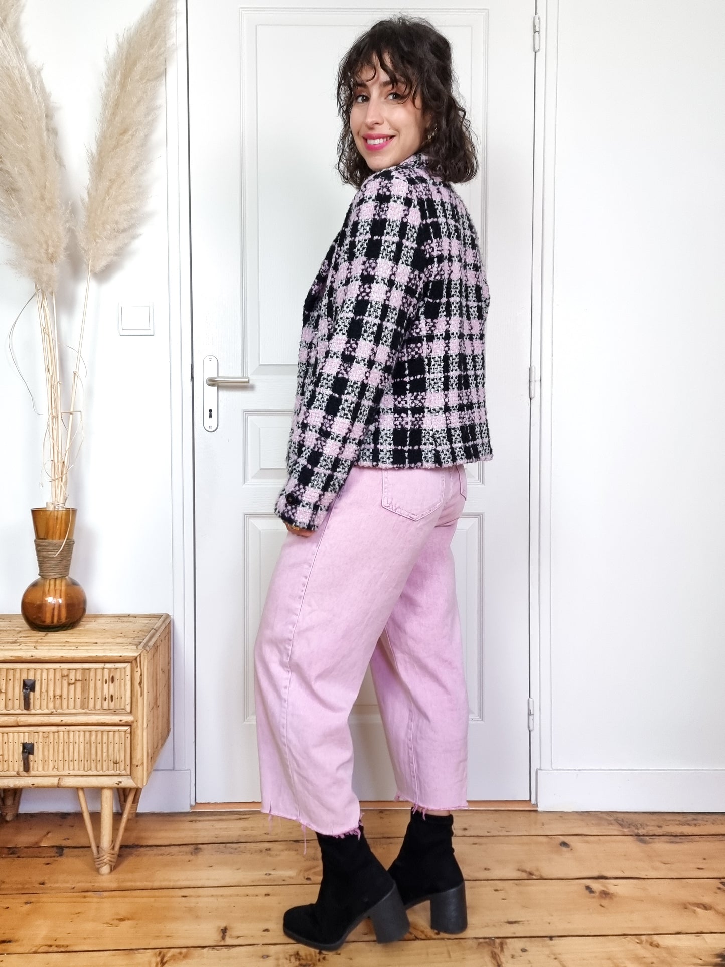 Veste blazer tweed rose et noire