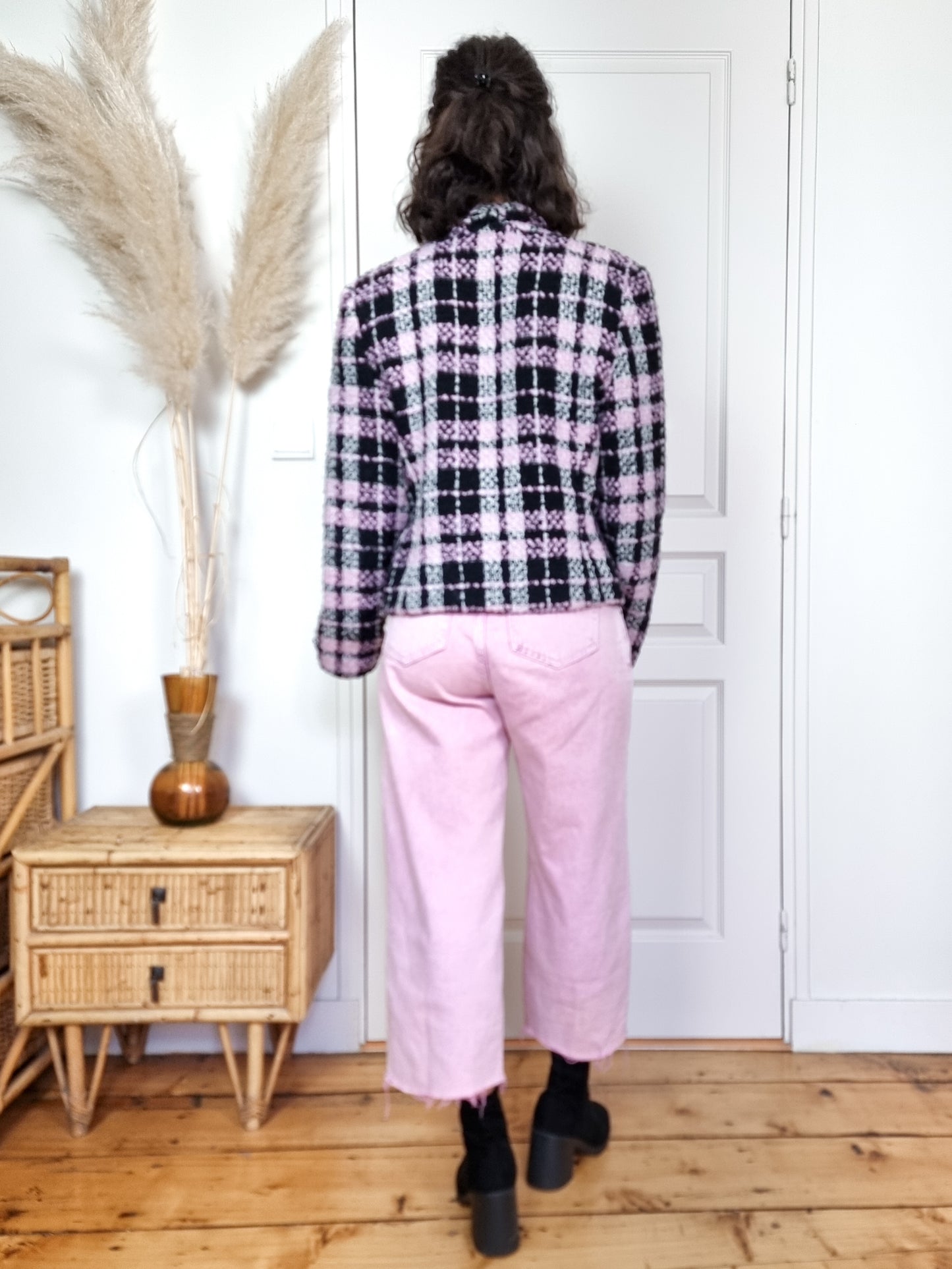 Veste blazer tweed rose et noire