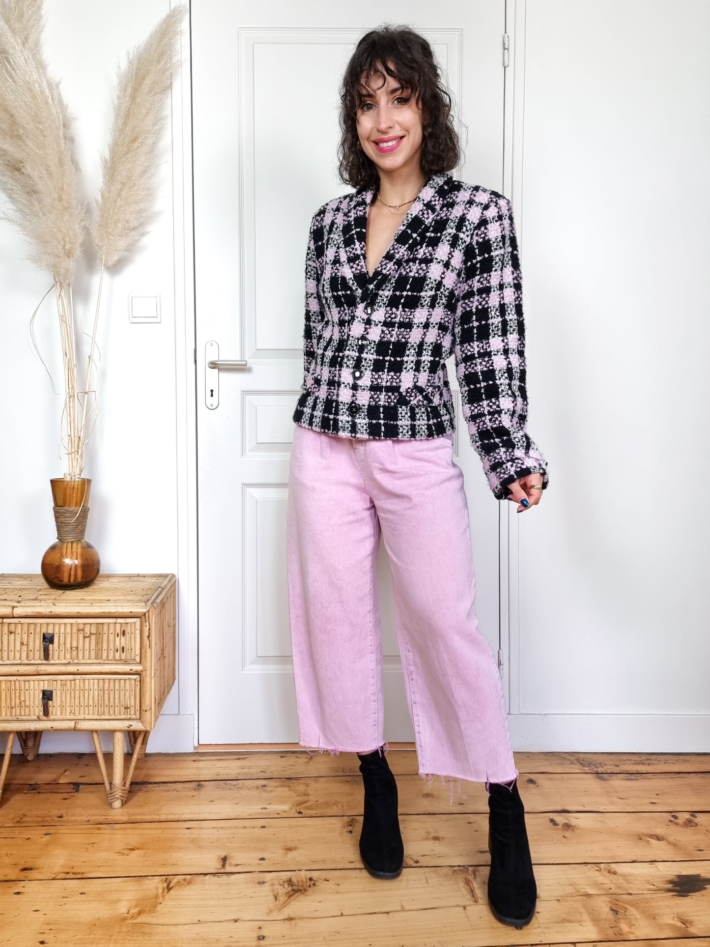 Veste blazer tweed rose et noire