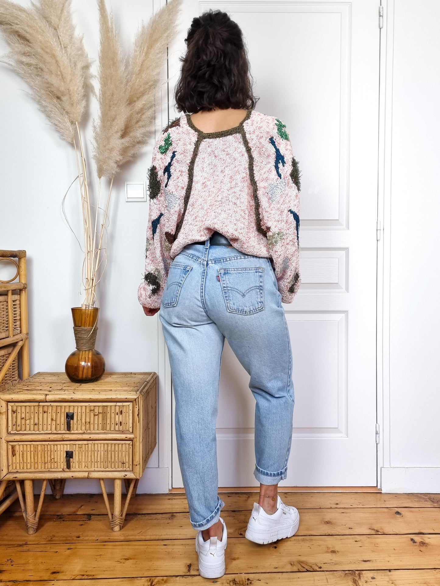 Pull rose 80s tricoté main