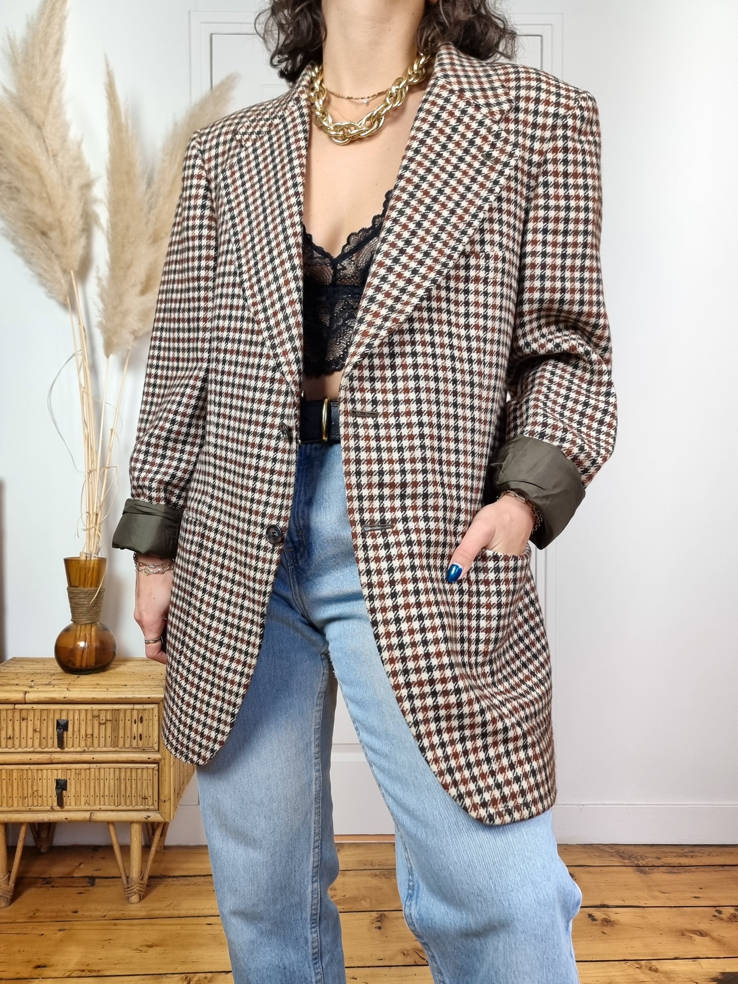Veste blazer laine motif carreaux