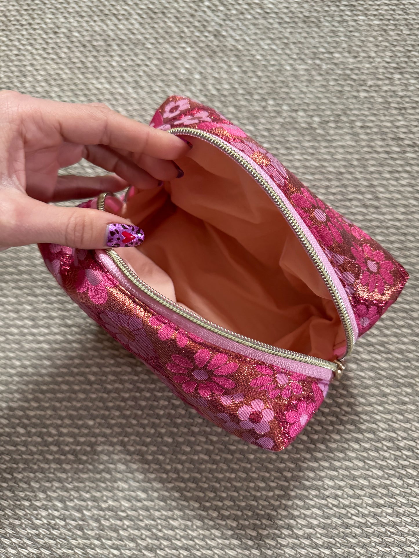 Trousse de toilette 60's fleurs roses