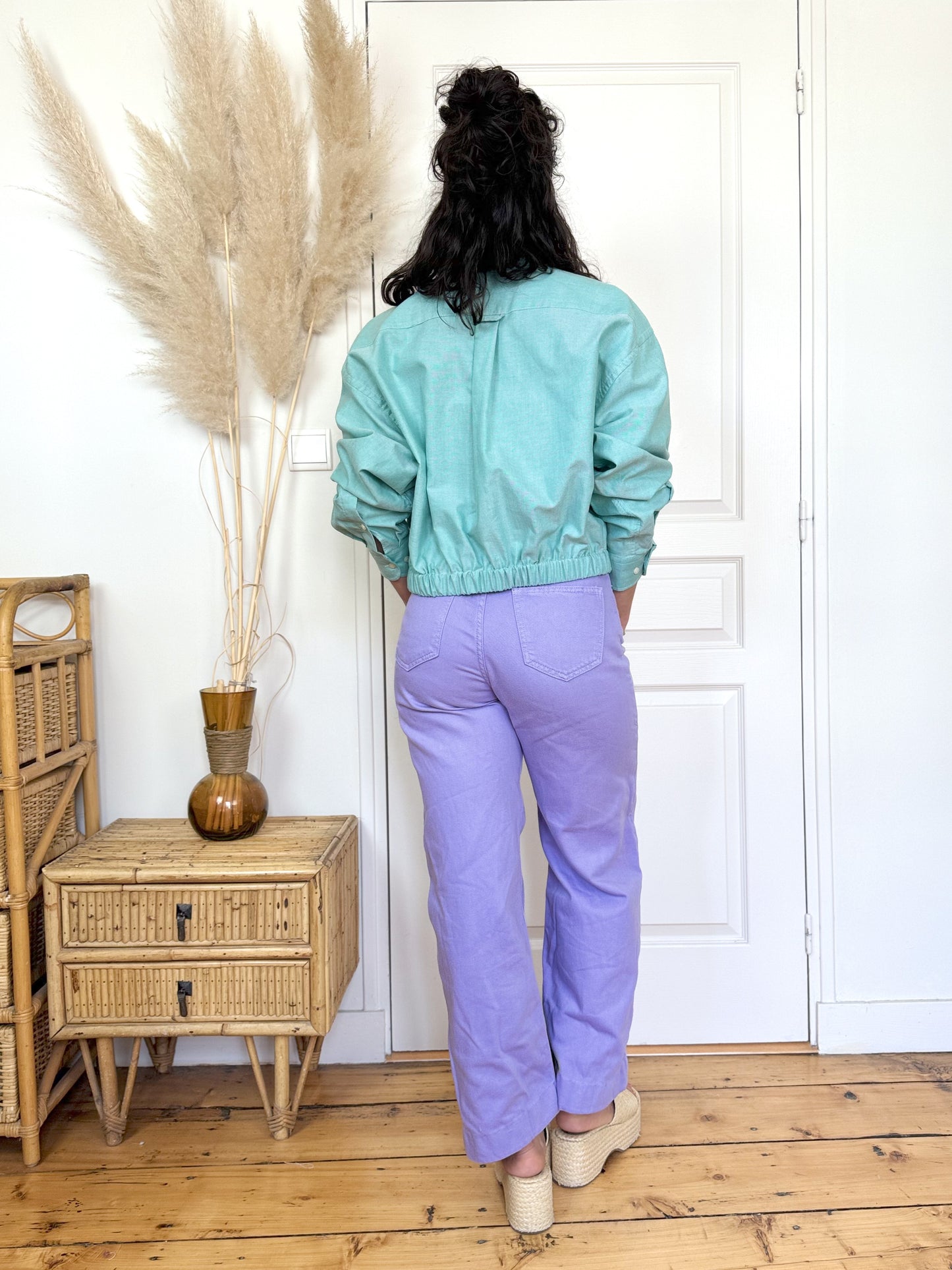 Veste chemise upcyclée vert d’eau