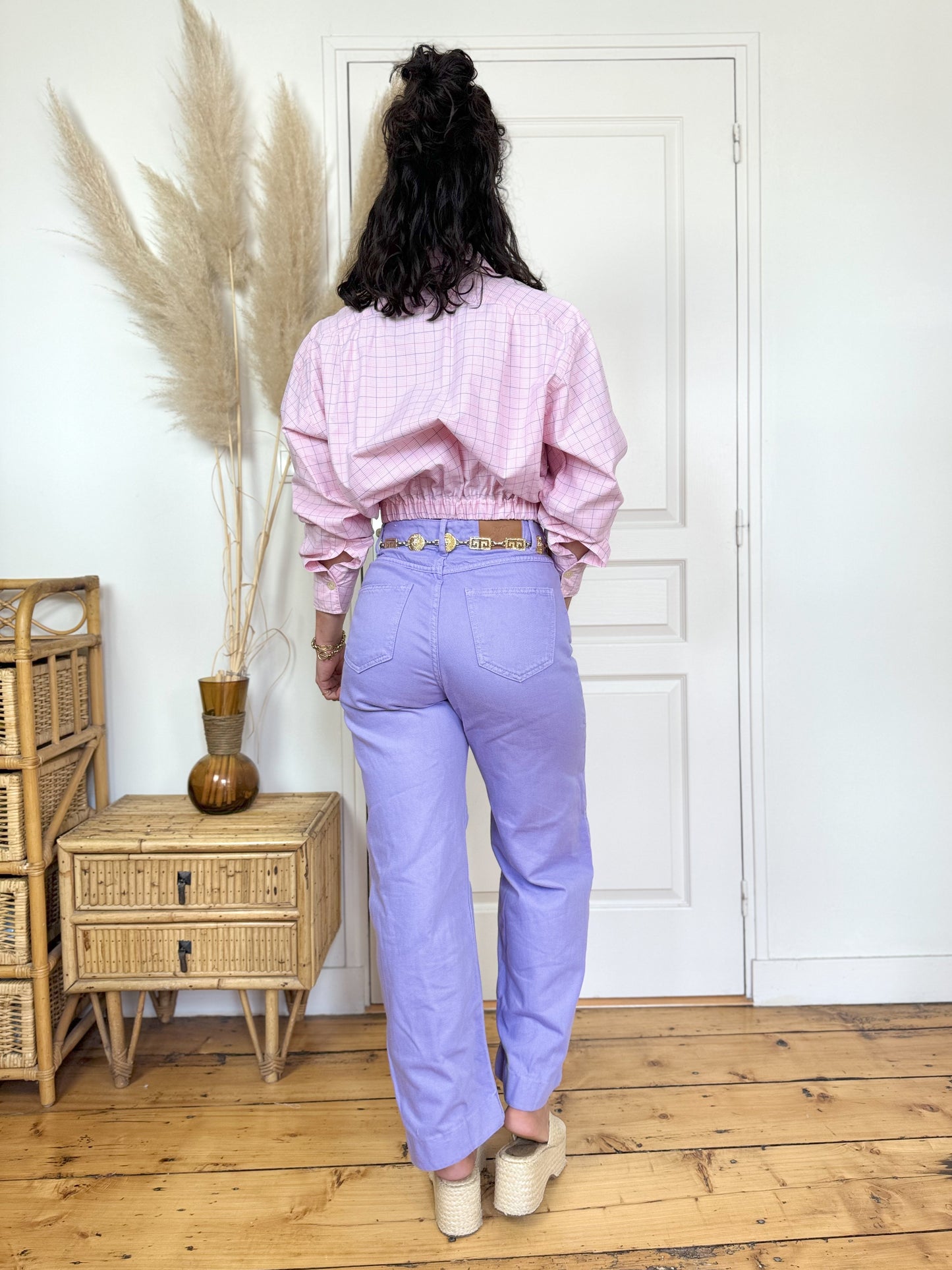 Veste chemise upcyclée rose pastel