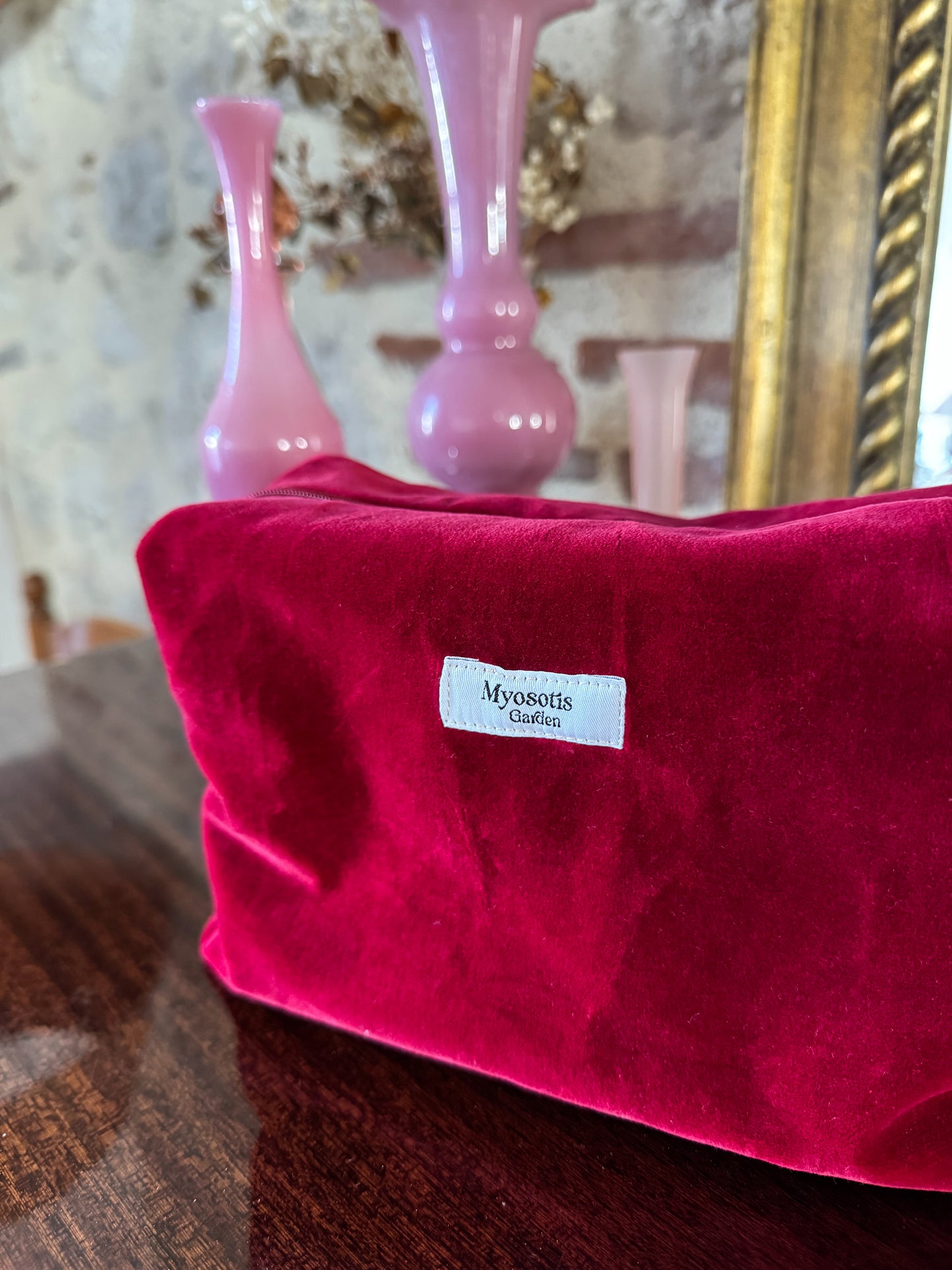 Trousse de toilette Velours rouge cerise