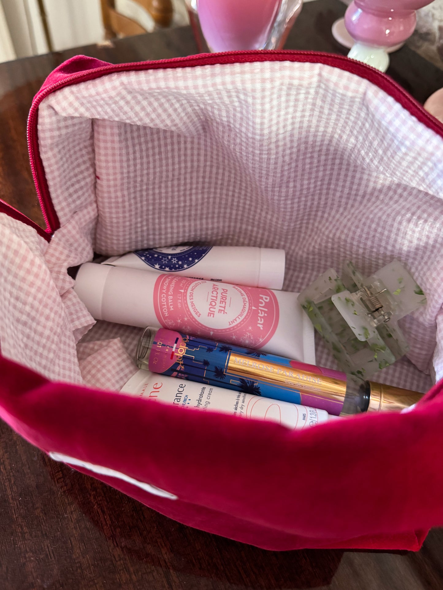 Trousse de toilette Velours rouge cerise