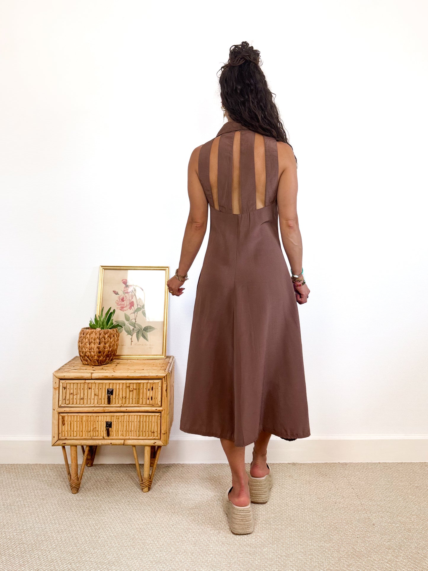 Robe marron glacé dos nu vintage 90s