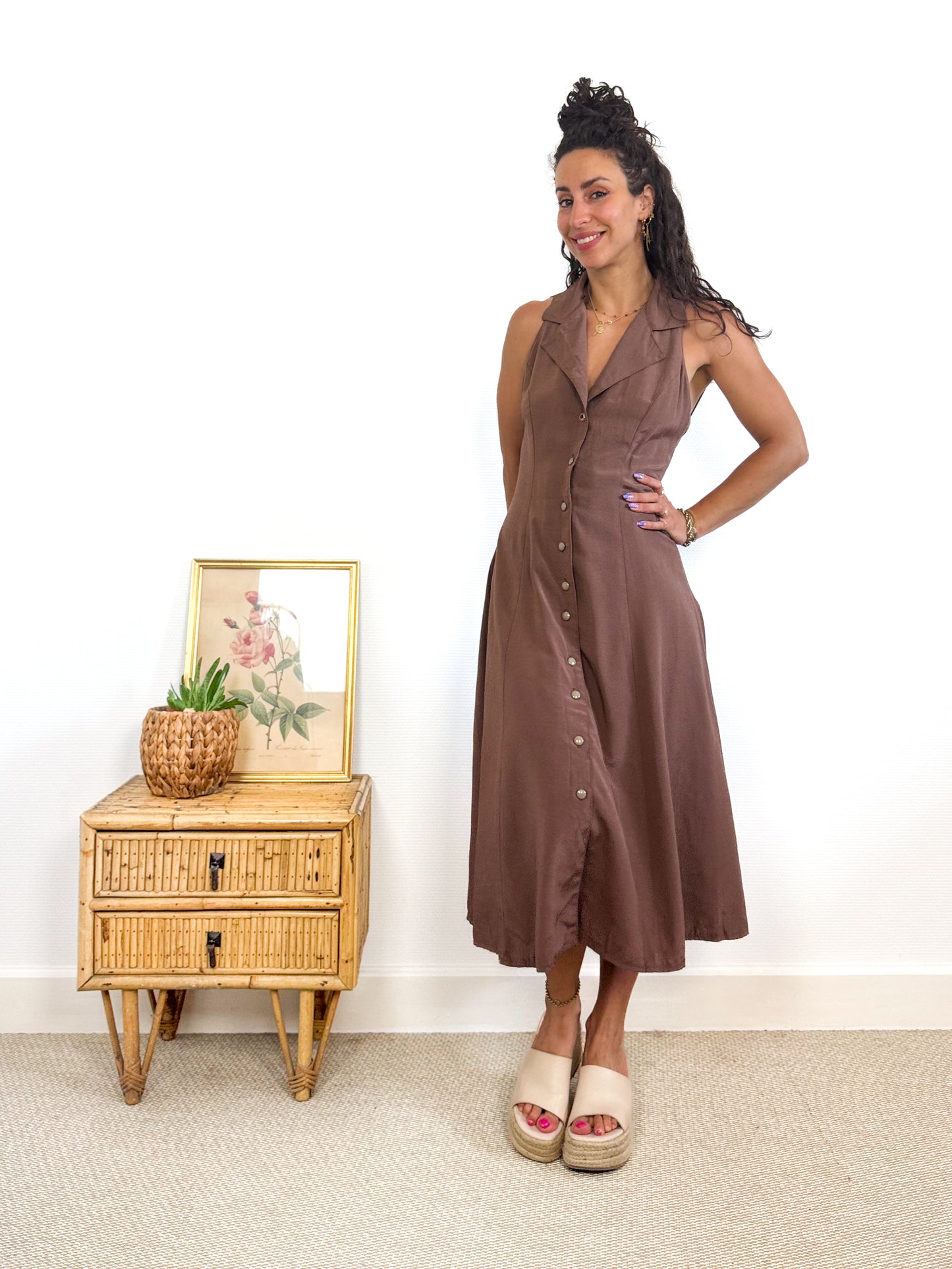 Robe marron glacé dos nu vintage 90s
