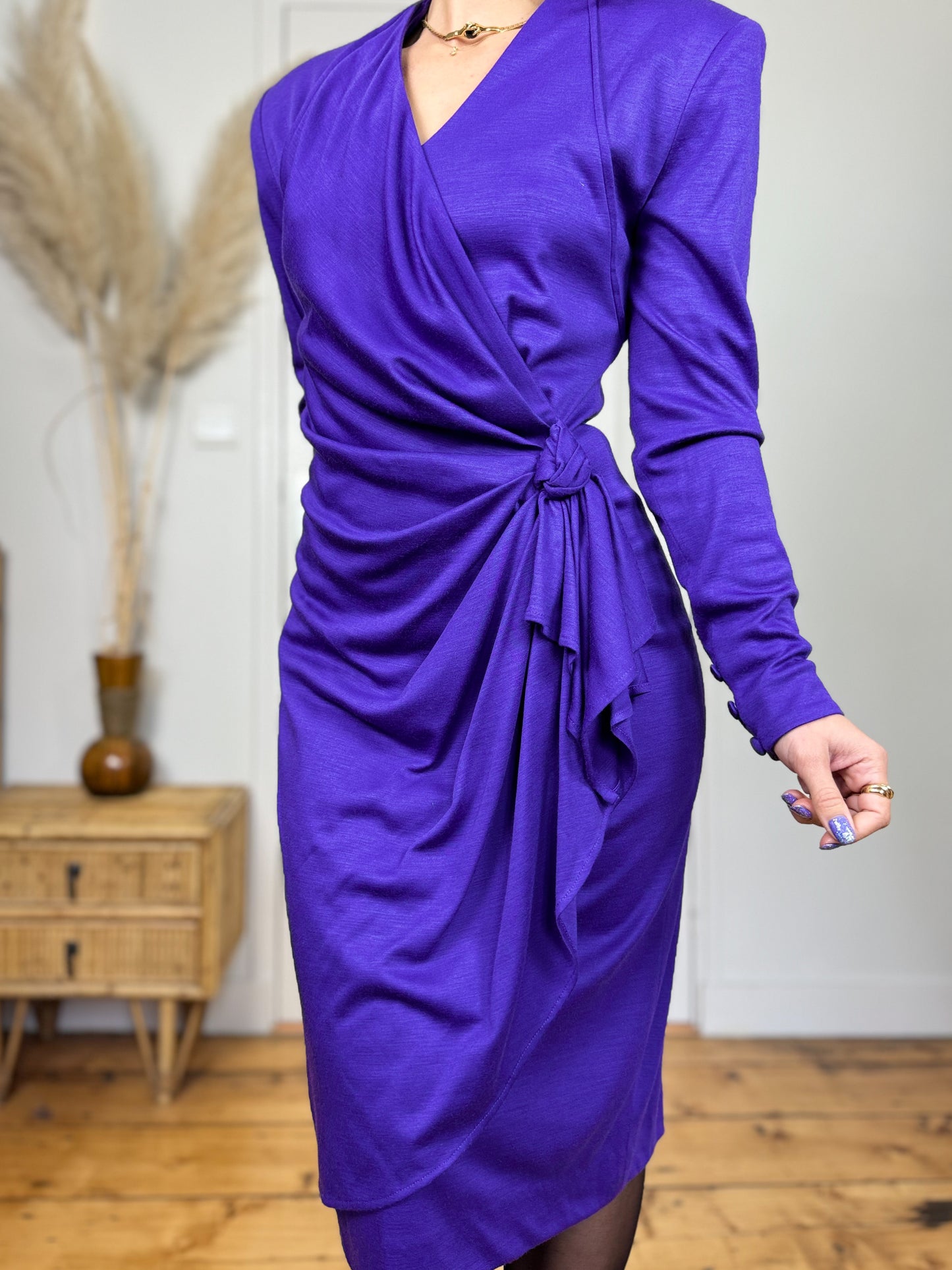 Robe drapée violette 80s