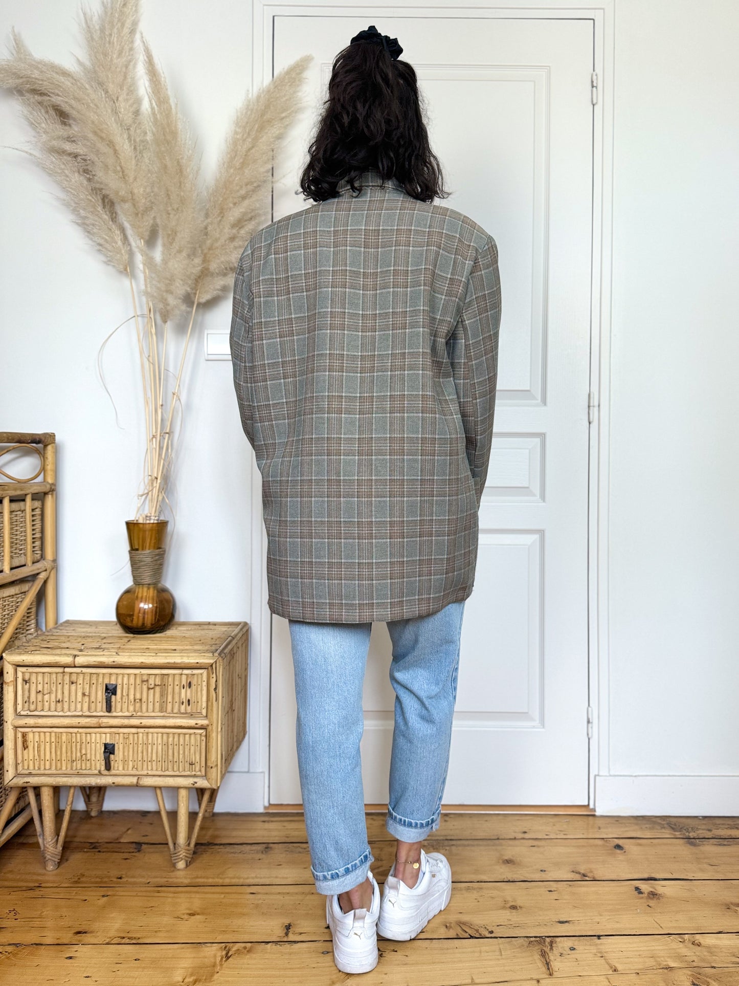 Blazer carreaux tartan gris et marron