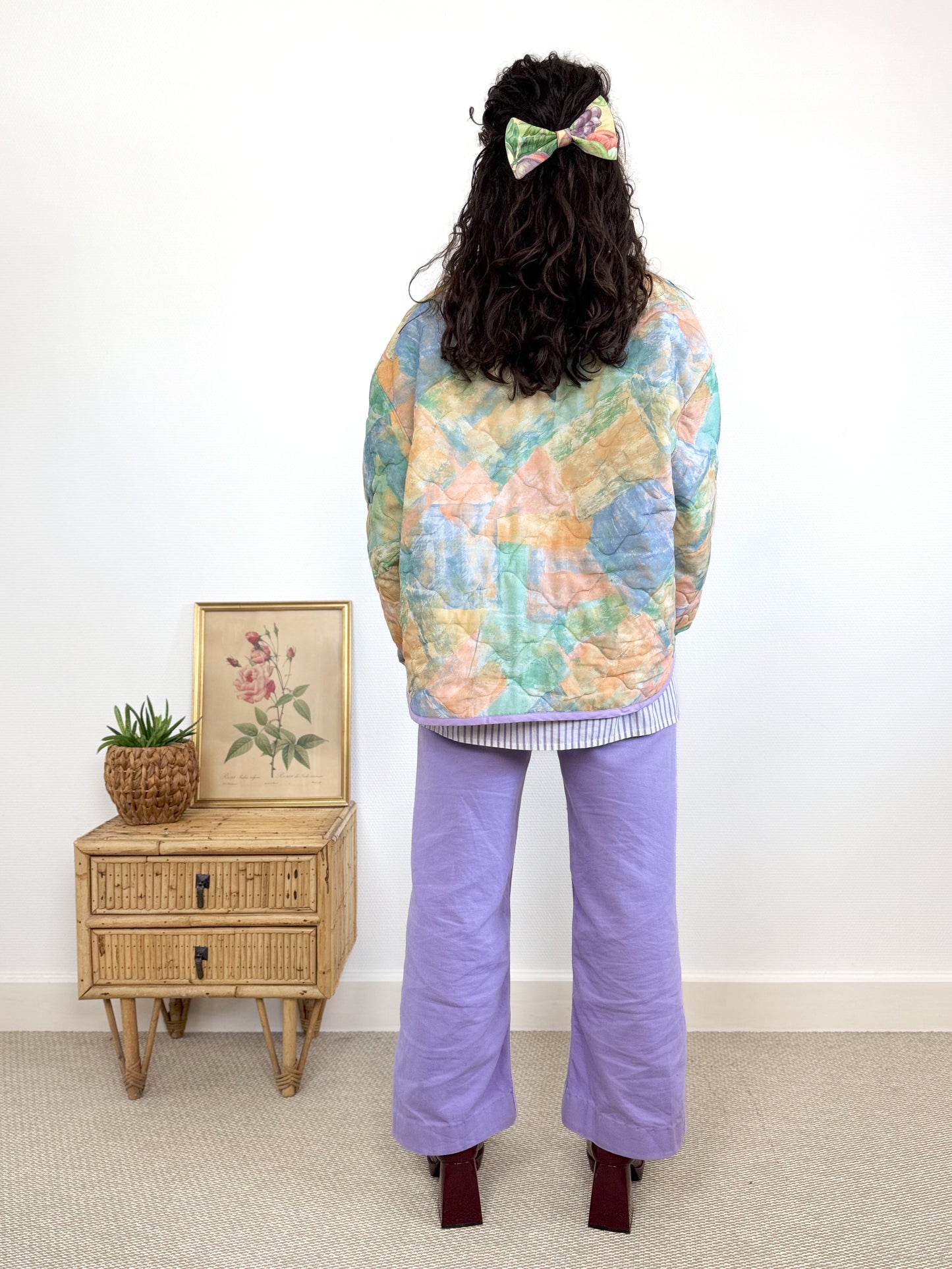 Veste Mimosa matelassée motif pastel et velours