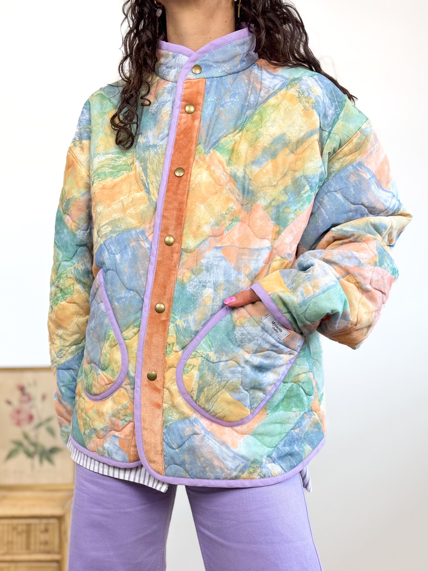 Veste Mimosa matelassée motif pastel et velours