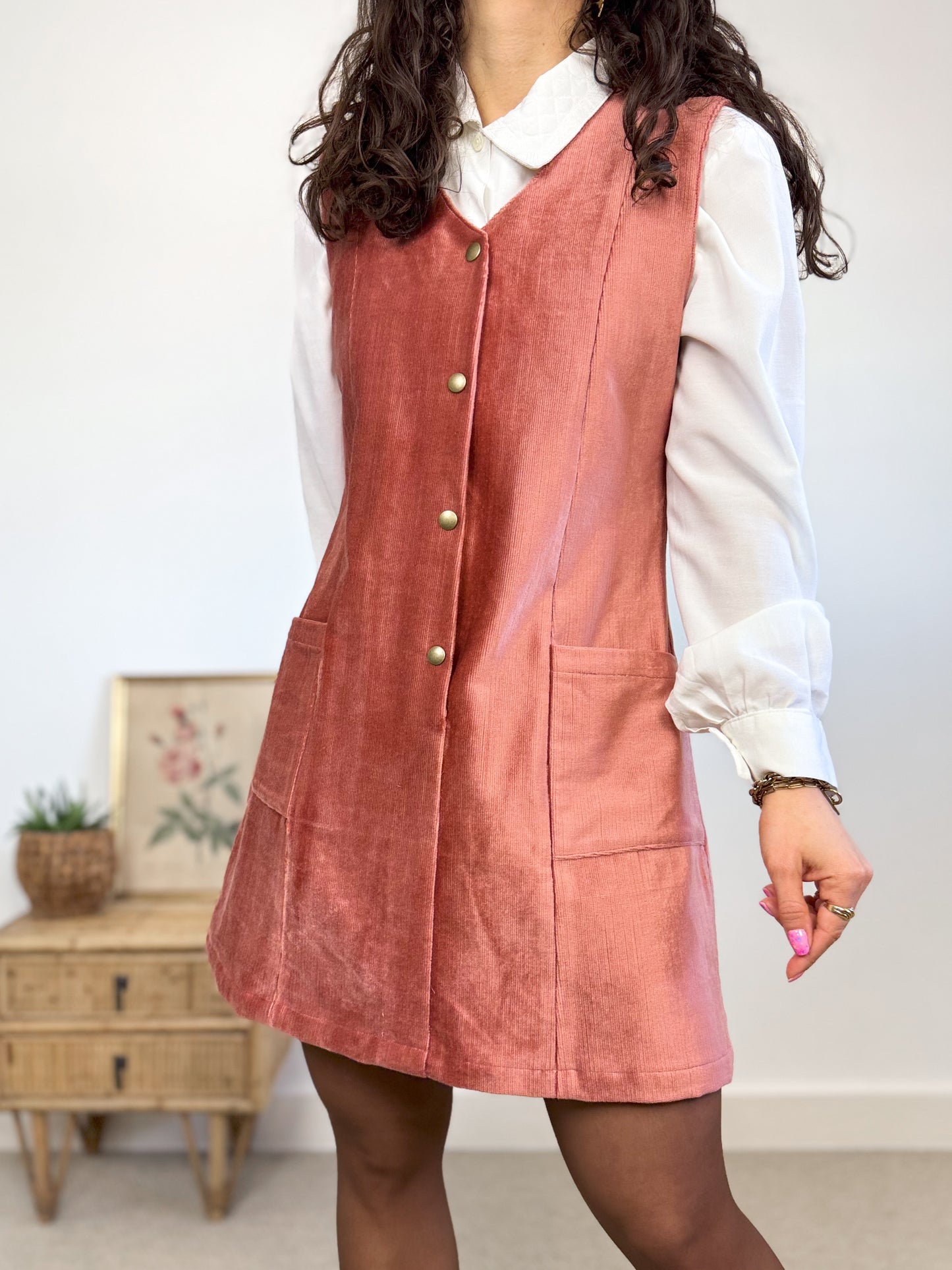 Robe chasuble Capucine velours rose