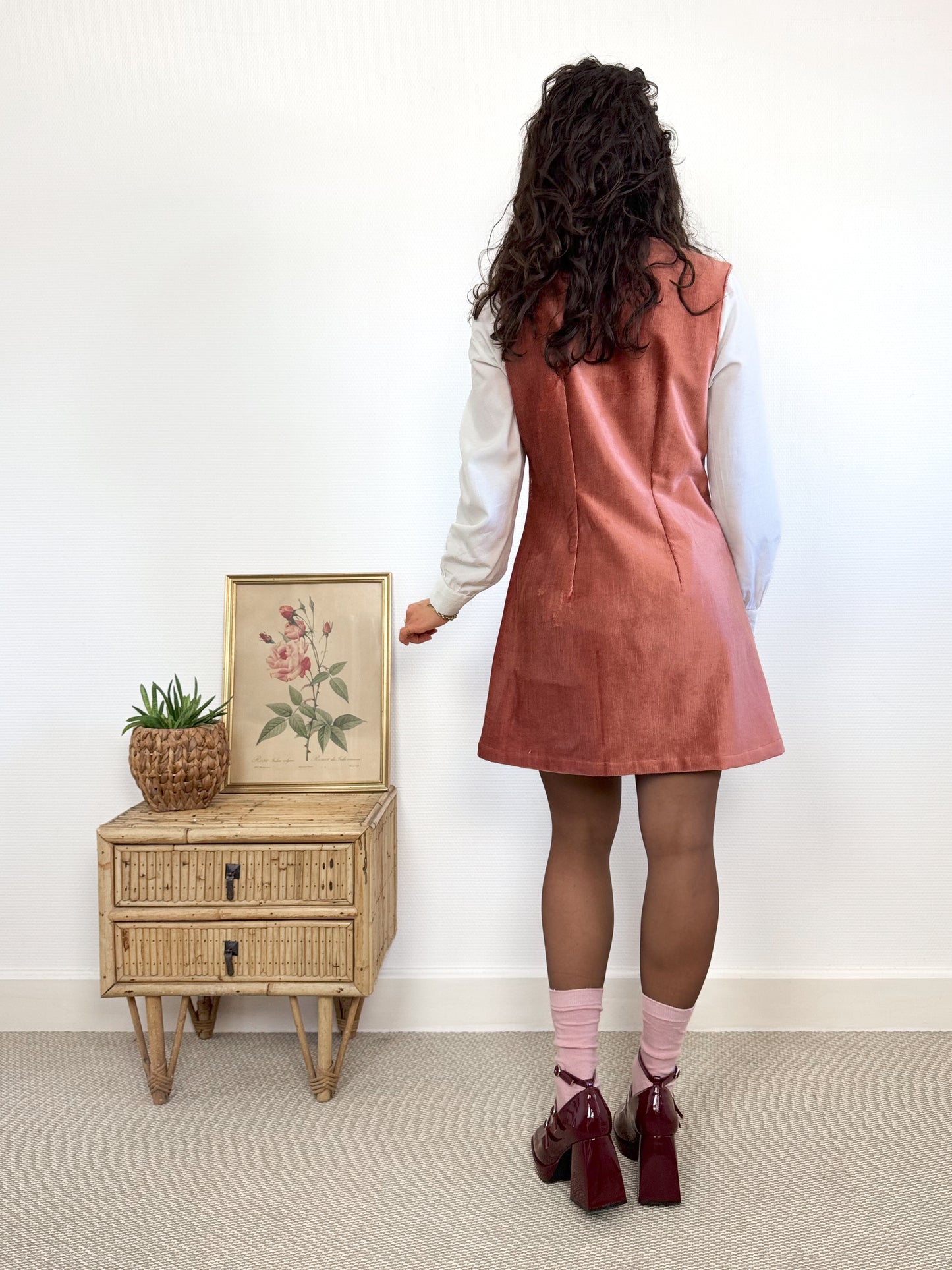 Robe chasuble Capucine velours rose