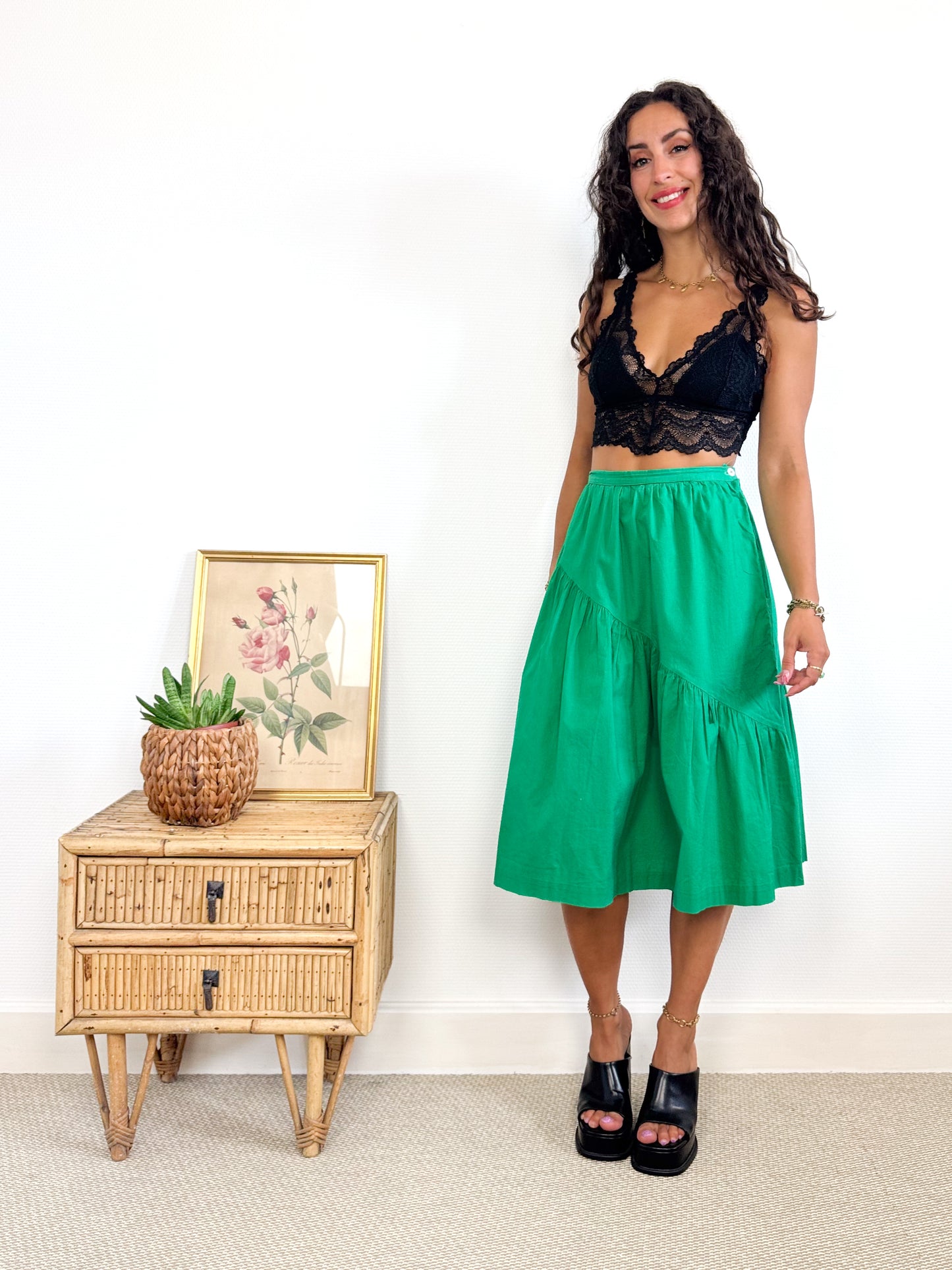 Jupe asymétrique verte coton 80s