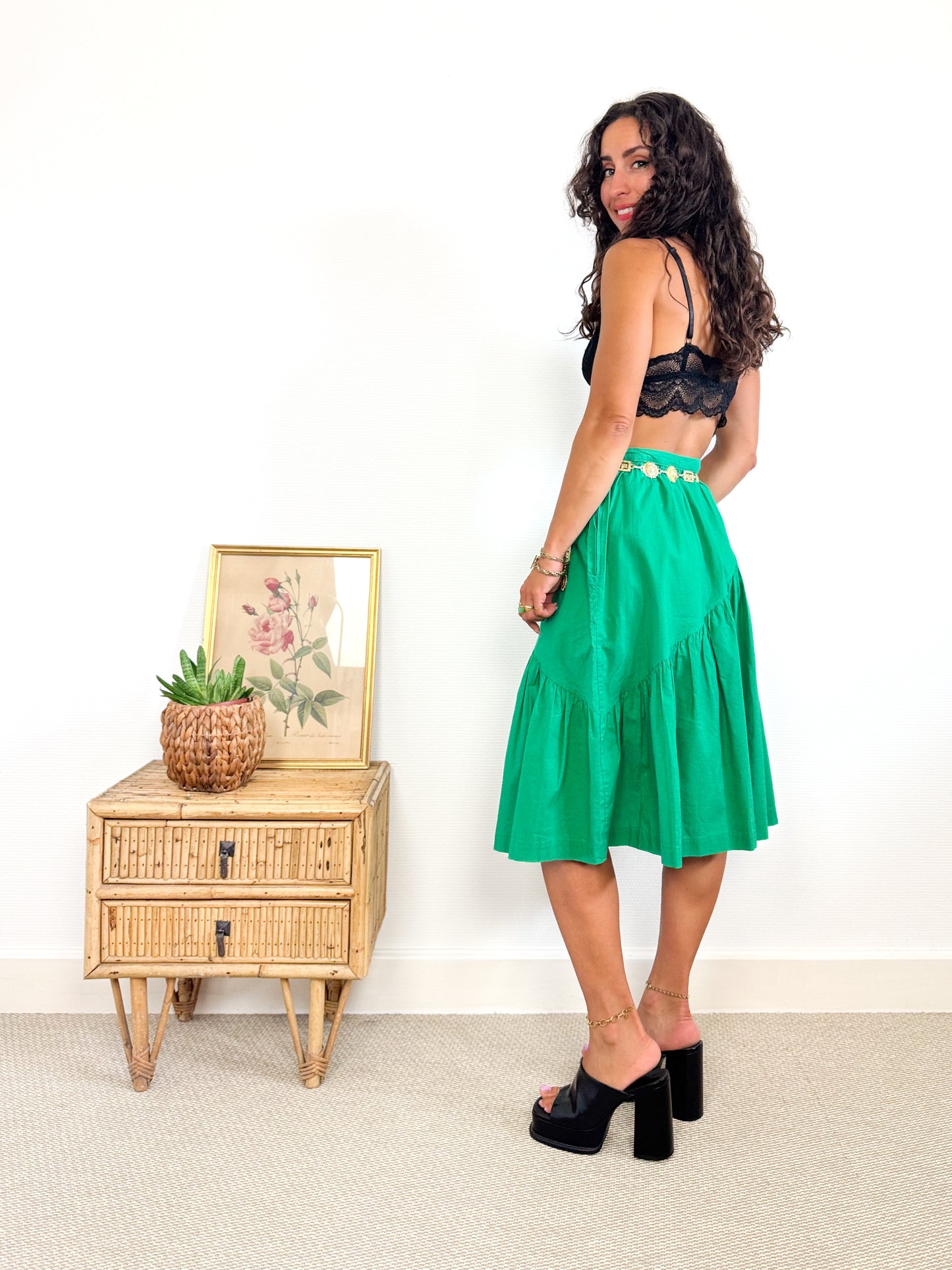 Jupe asymétrique verte coton 80s