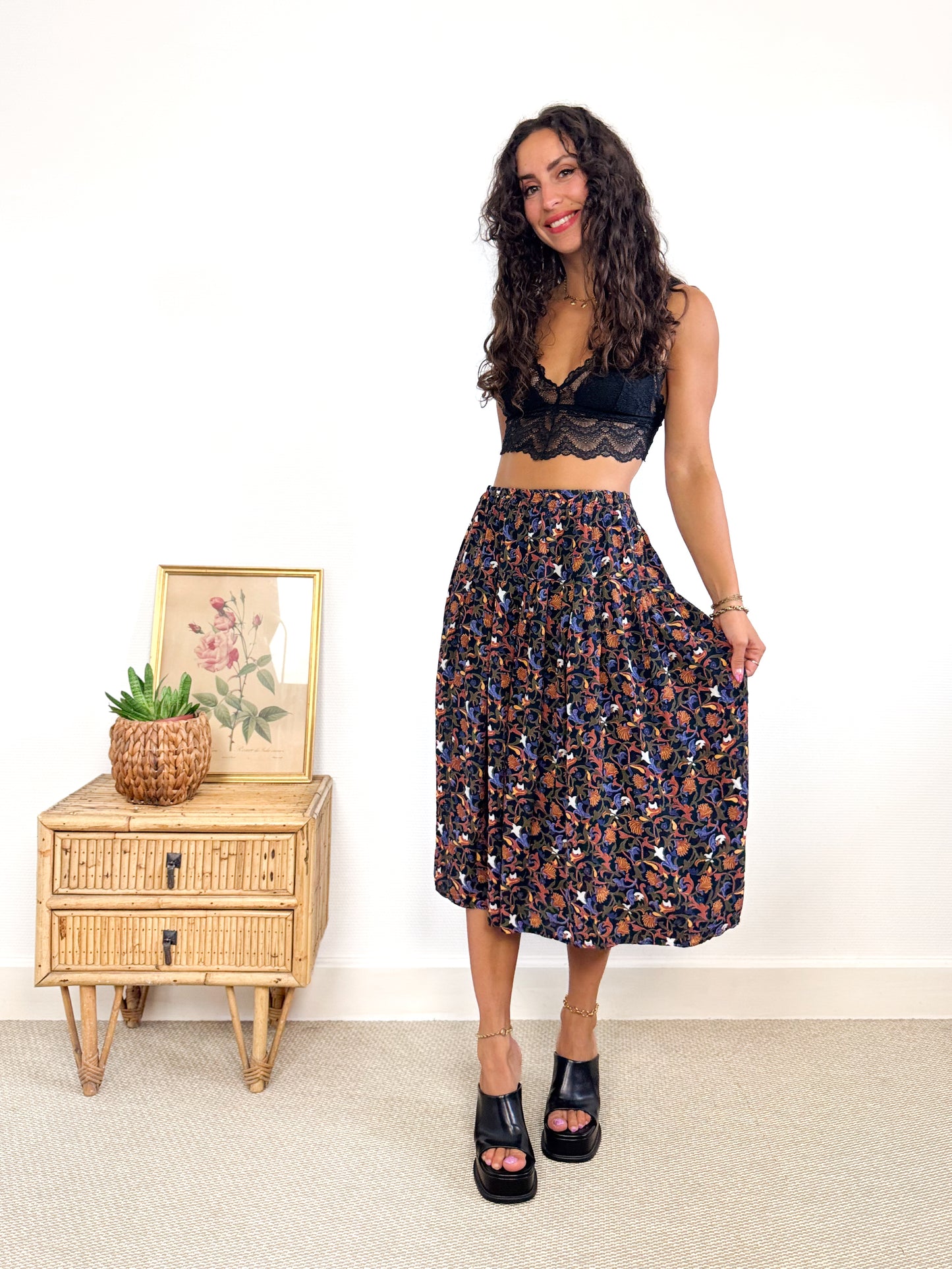 Jupe midi fleurie vintage 80s