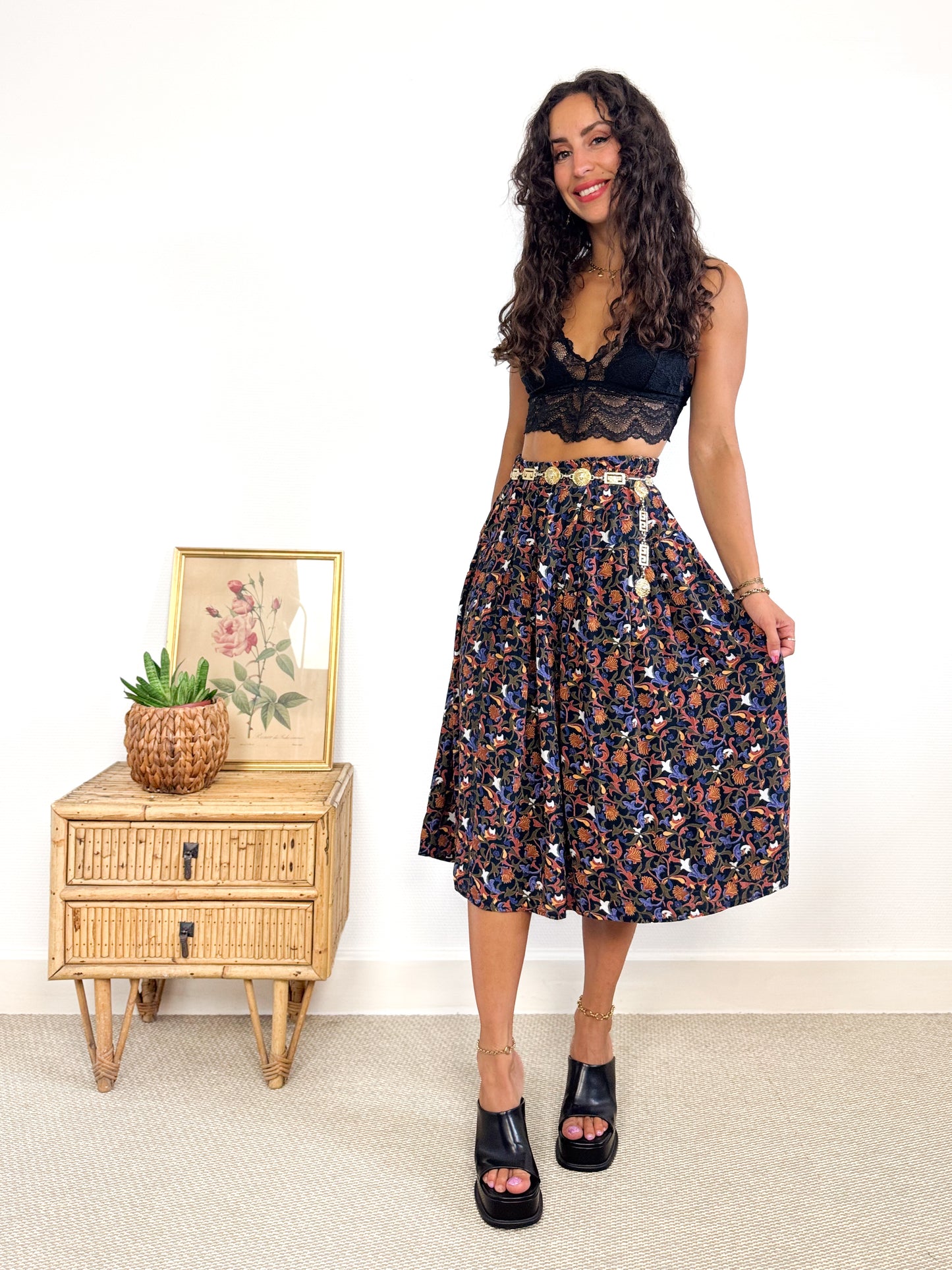 Jupe midi fleurie vintage 80s