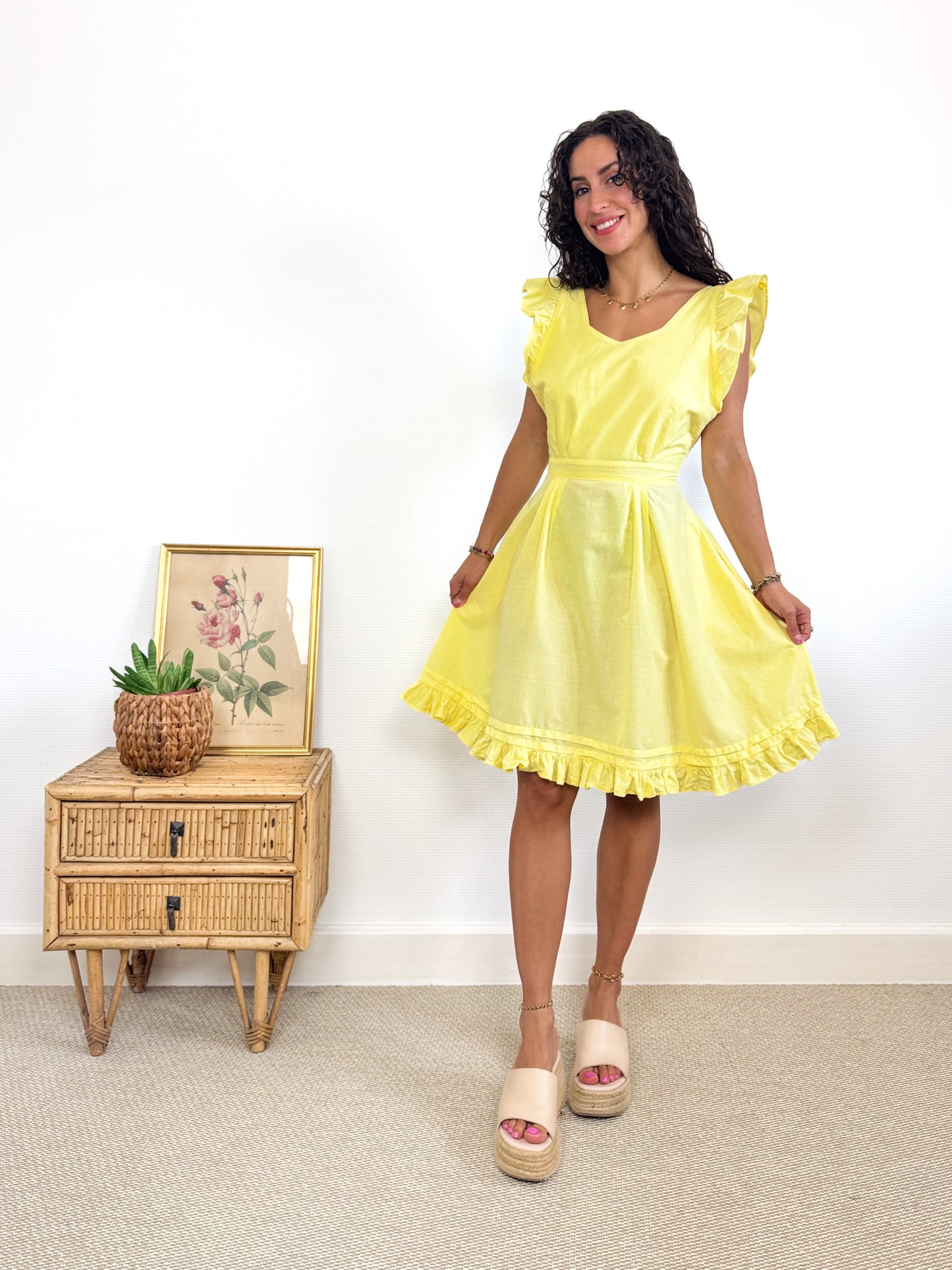 Robe volants dos nu jaune 80s