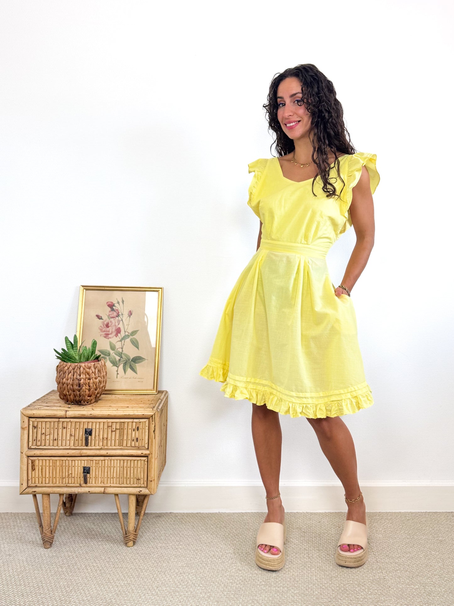 Robe volants dos nu jaune 80s