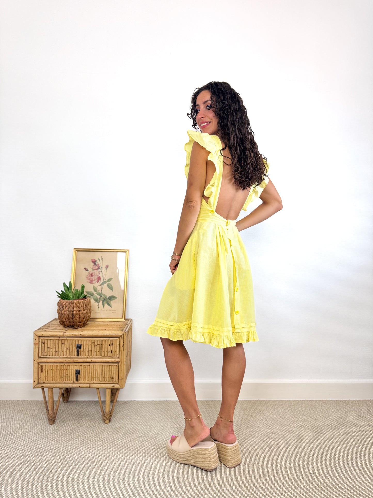 Robe volants dos nu jaune 80s