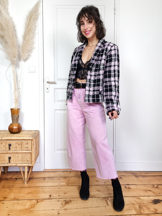 Veste blazer tweed rose et noire