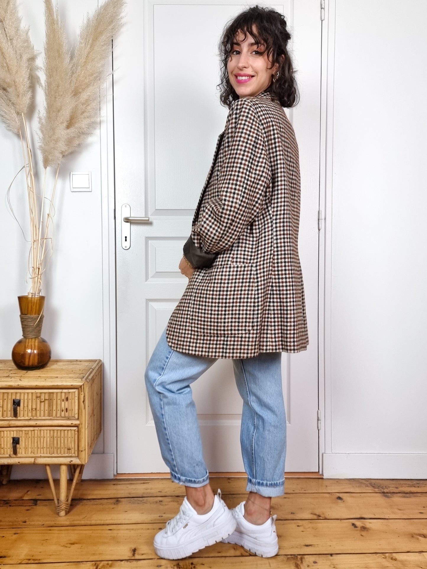 Veste blazer laine motif carreaux