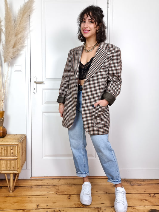 Veste blazer laine motif carreaux