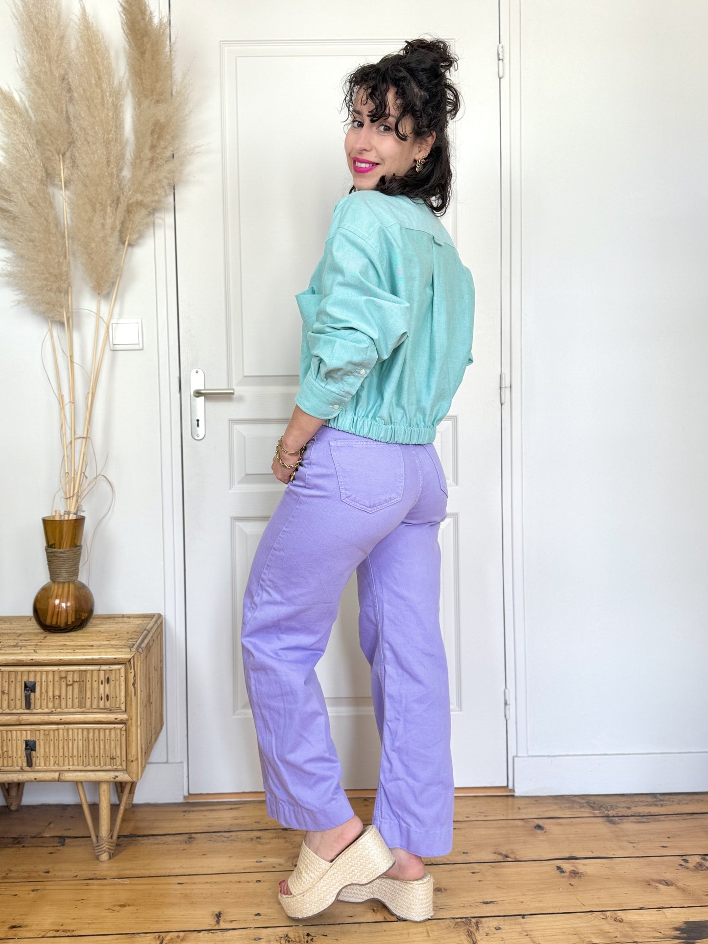 Veste chemise upcyclée vert d’eau