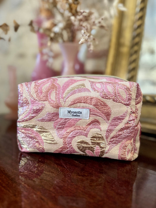 Trousse de toilette 60's fleurs roses et or