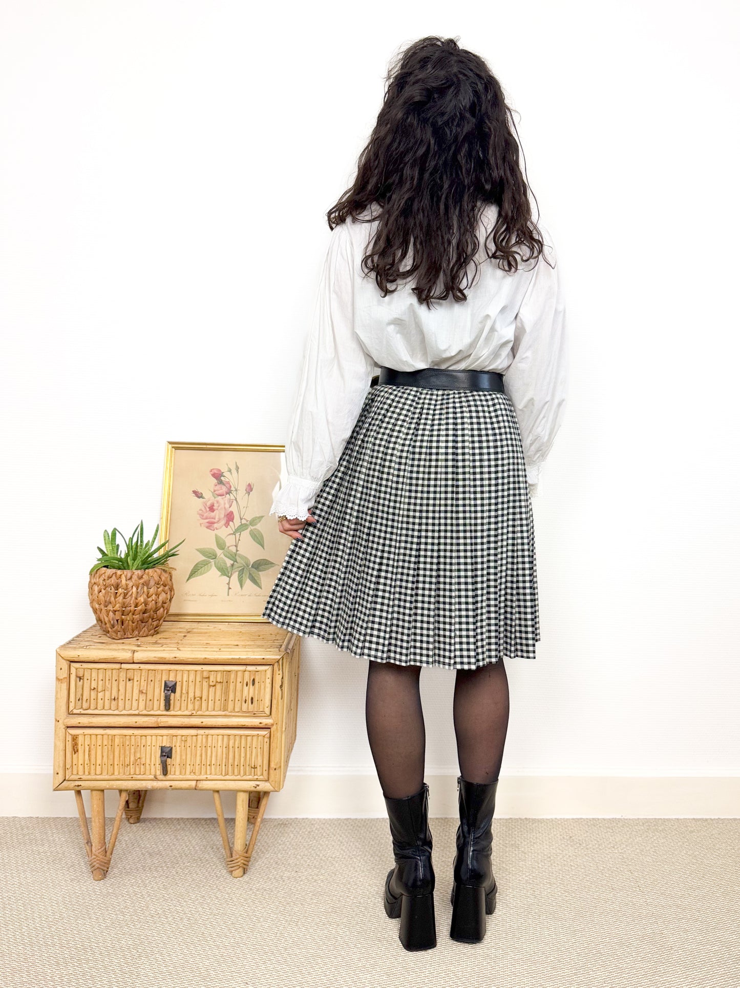 Jupe plissée vichy noir et blanc