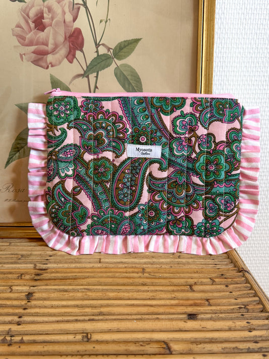 Trousse plate matelassée froufrou motif 70s