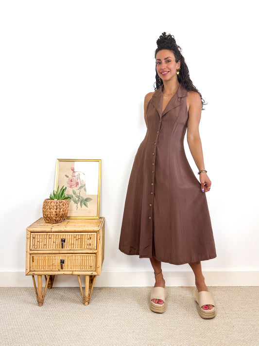 Robe marron glacé dos nu vintage 90s