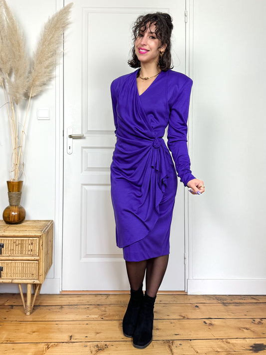 Robe drapée violette 80s