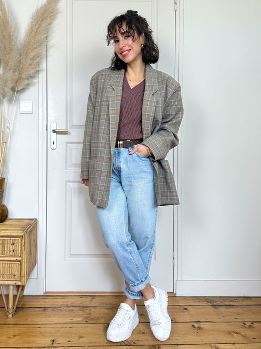 Blazer carreaux tartan gris et marron