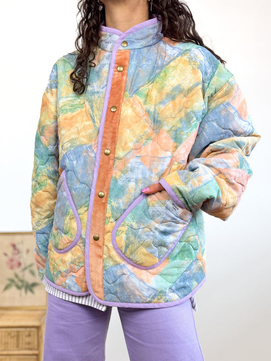 Veste Mimosa matelassée motif pastel et velours