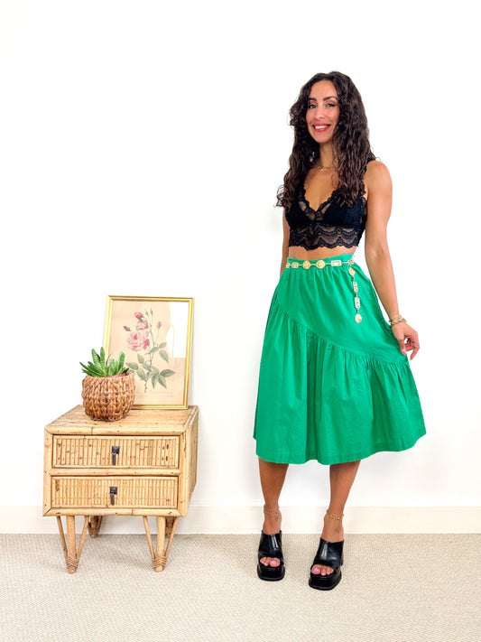 Jupe asymétrique verte coton 80s