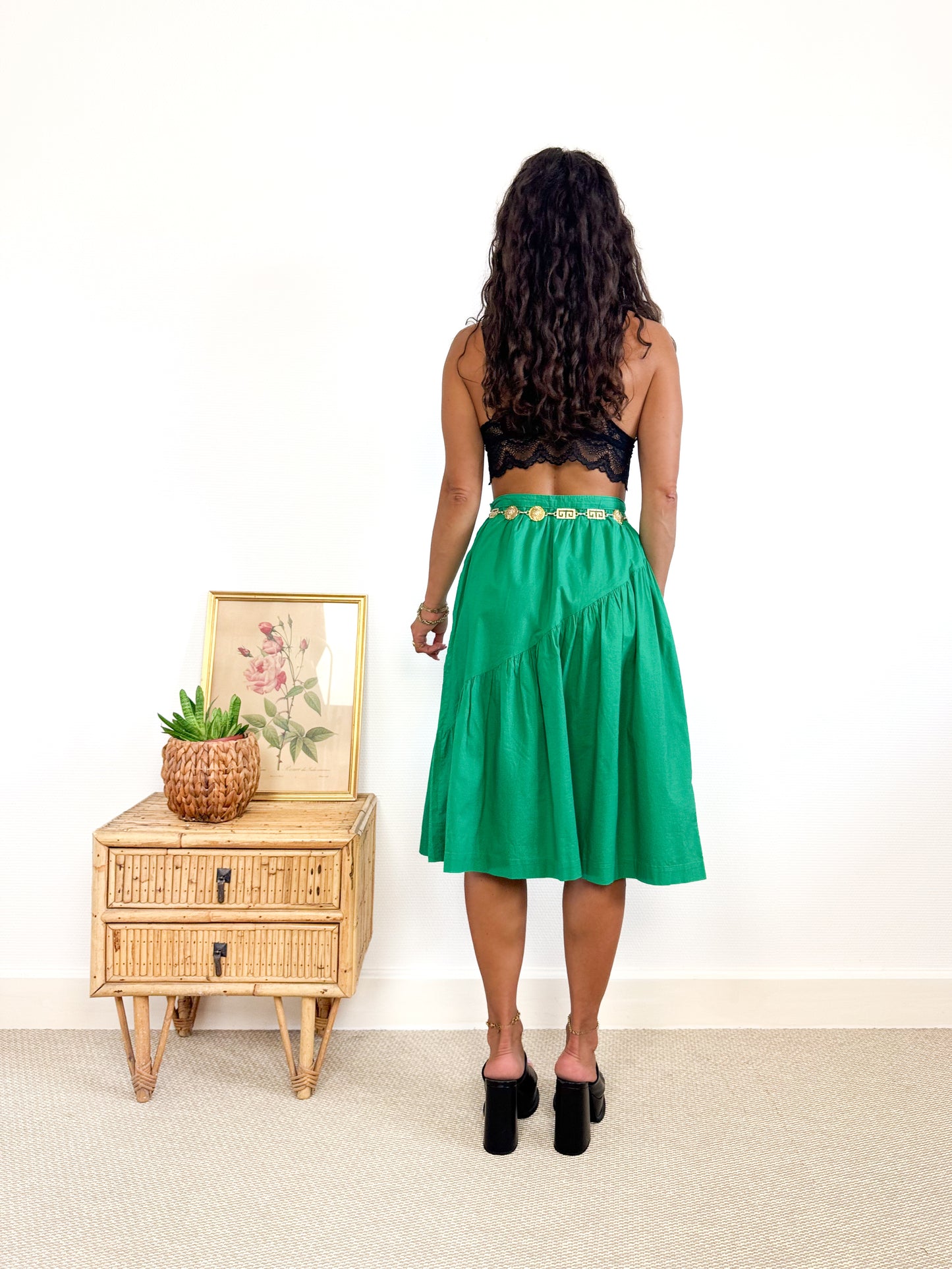 Jupe asymétrique verte coton 80s