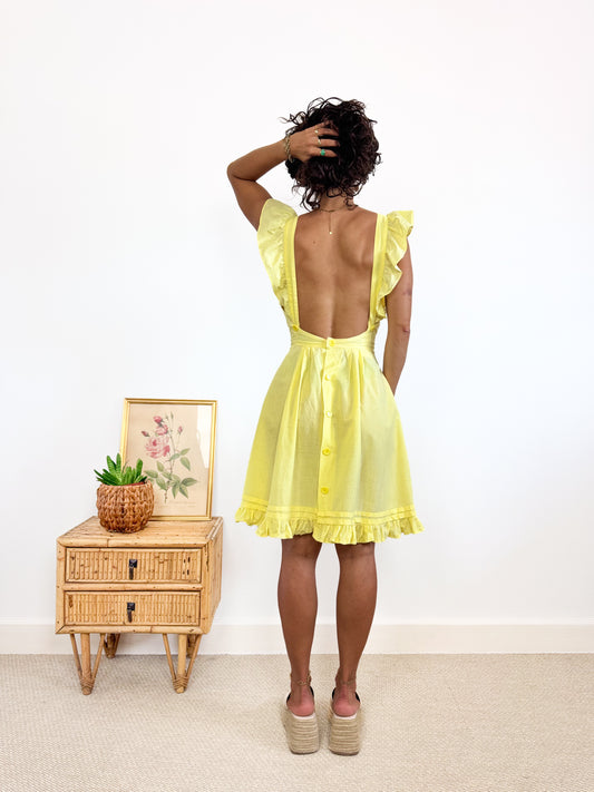 Robe volants dos nu jaune 80s